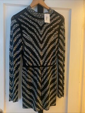 Banjul Black Long-Sleeve Romper with Silver Dot Chevron